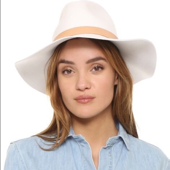 NWT Rag & Bone Off White Wool Wide Brim Floppy Fedora Tan Leather Hatband Large - Picture 2 of 16